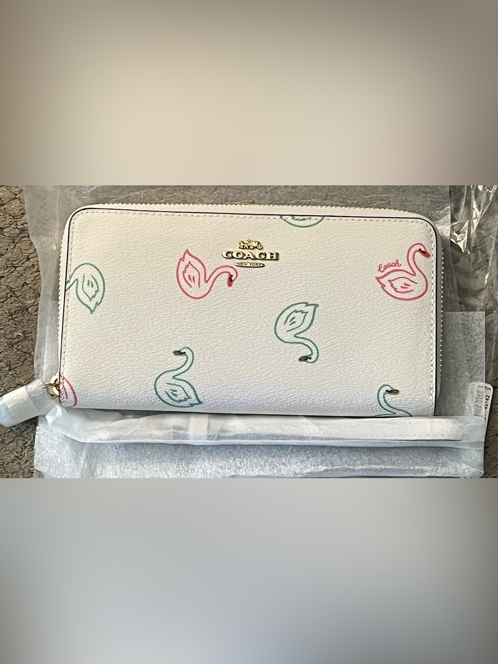 Coach Long Zip Around Wallet With Swan Print - Picture 4 of 6